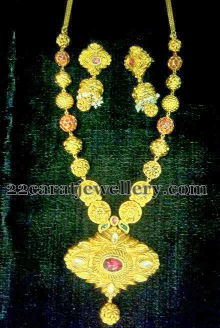 Heavy Necklace with Antique Simple Jhumkis