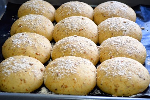 The risen bread rolls dough