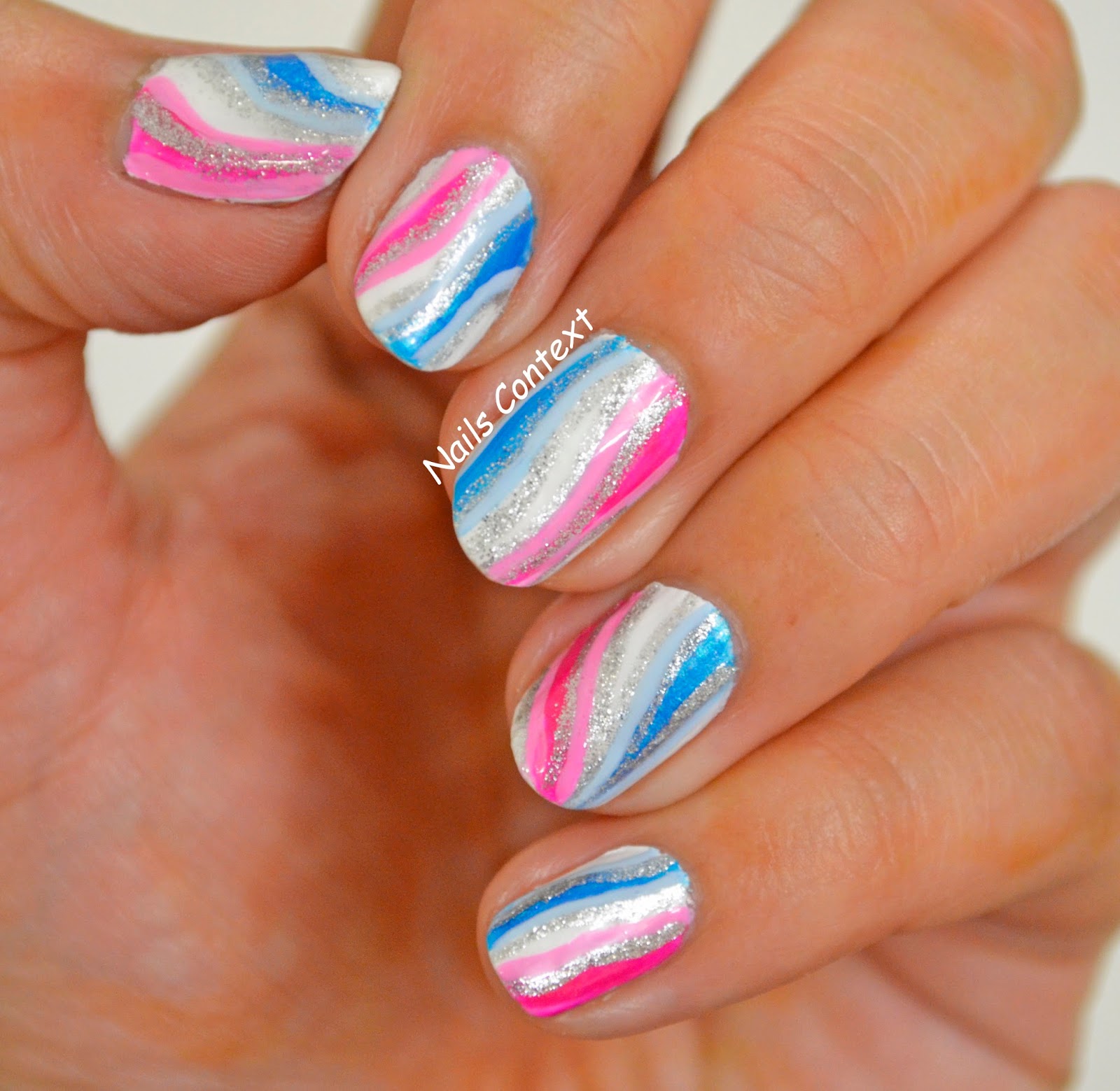 Nails Context: Pink and Blue Waves