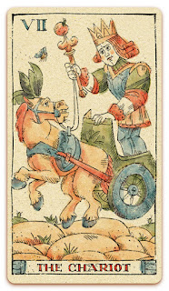 The Chariot card - Colored illustration - In the spirit of the Marseille tarot - major arcana - design and illustration by Cesare Asaro - Curio & Co. (Curio and Co. OG - www.curioandco.com)