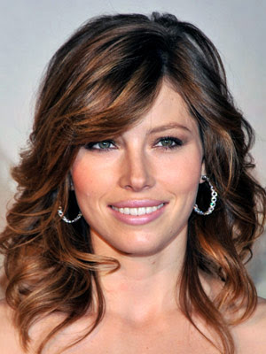 Jessica Biel long feathered hairstyles
