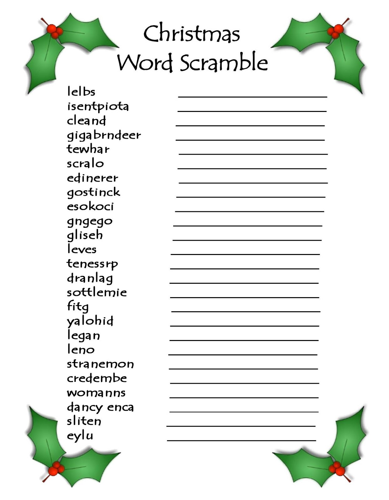 Free Christmas Word Scramble With Answers Free Christmas Word Scramble With Answers