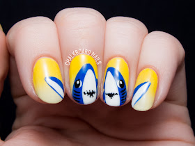 Katy Perry's Halftime Sharks Nail Art by @chalkboardnails