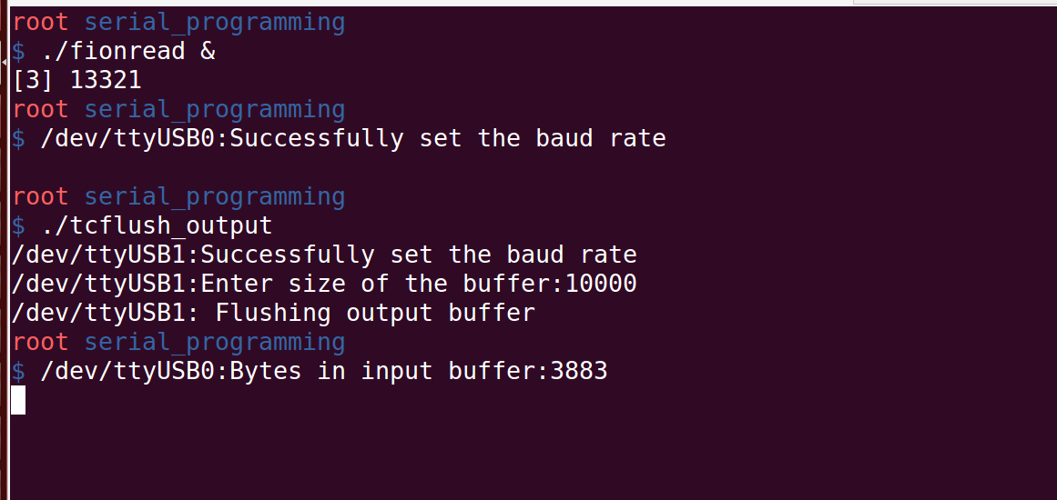 Serial Port Programming Part 5 tcflush TCIFLUSH,TCOFLUSH example
