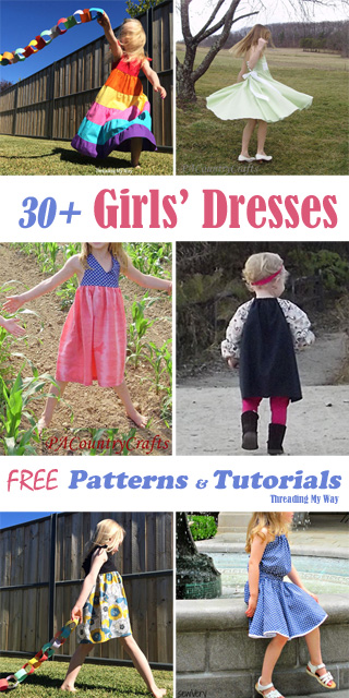 More than 30 free dress patterns and tutorials, showing how to make different styles of dresses for girls of all ages. Threading My Way