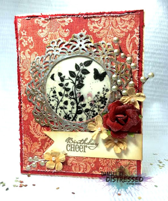 vintage handmade card with shaker elements