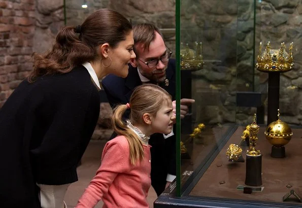 Crown Princess Victoria and Princess Estelle of Sweden visited the Royal Treasury at the Royal Palace of Stockholm