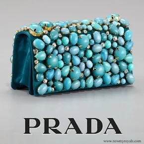 Crown Princess Mary carried Prada raso pietre clutch in turchese