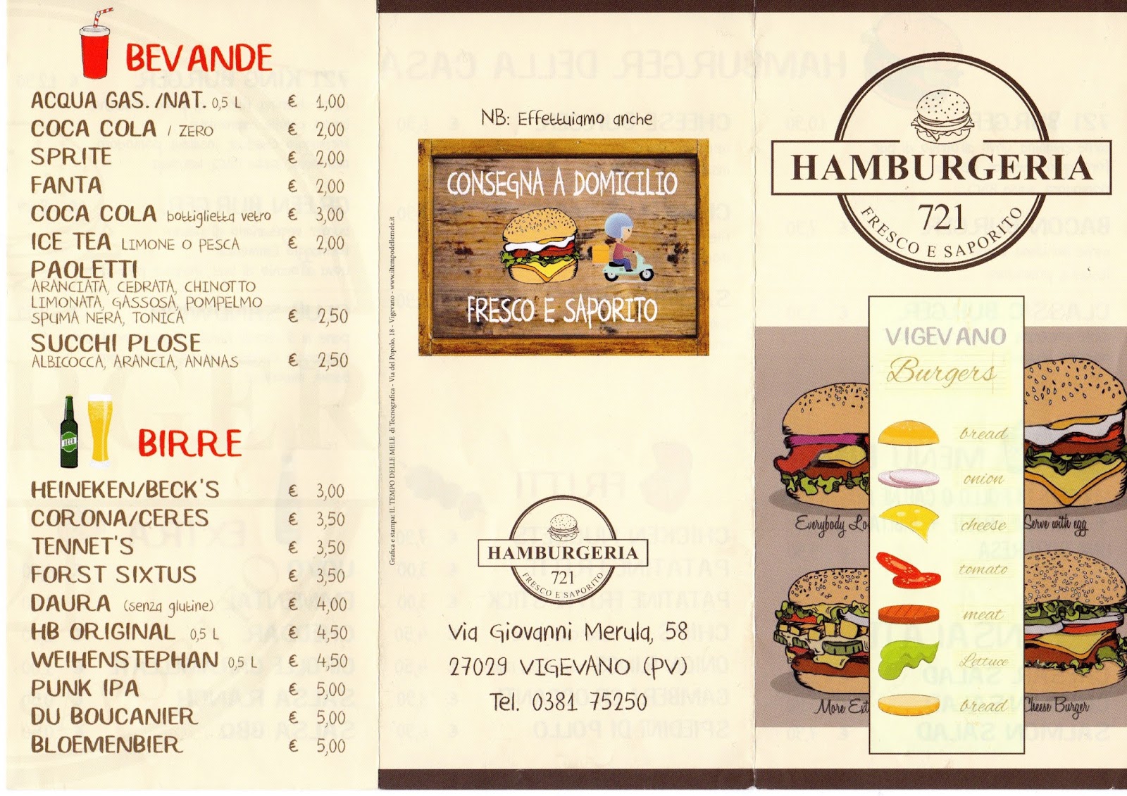 Menu e Prezzi HAMBURGERIA 721 a Vigevano in via Giovanni Merula 58