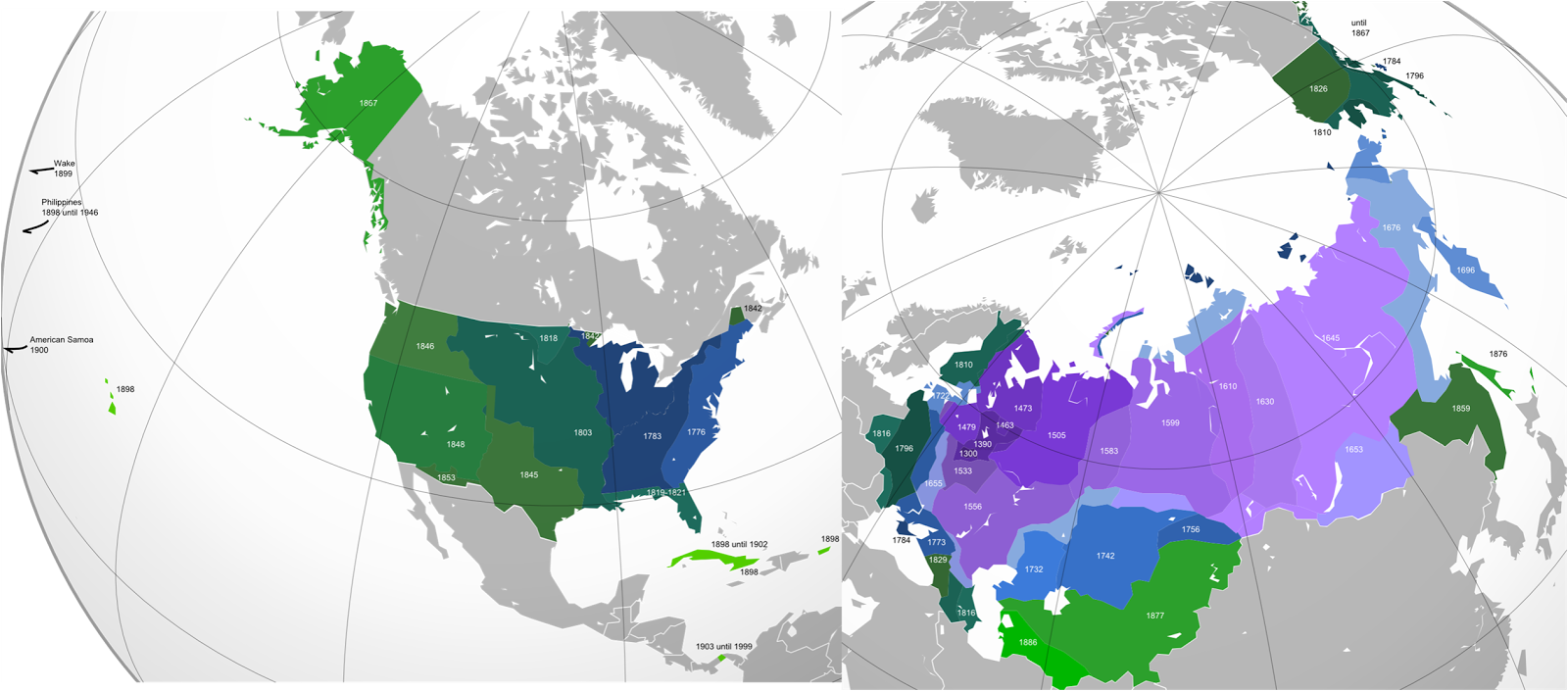 USA vs Russian Expansion until 1914 - Vivid Maps