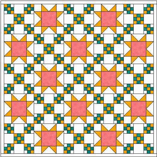 quiltpatroon ninepatch en ster meerdere kleuren