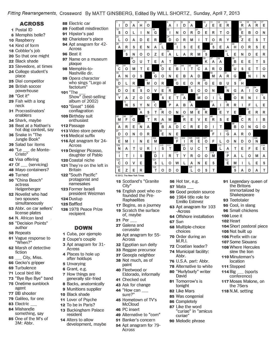 The New York Times Crossword in Gothic: 04 07 13 Fitting Rearrangements