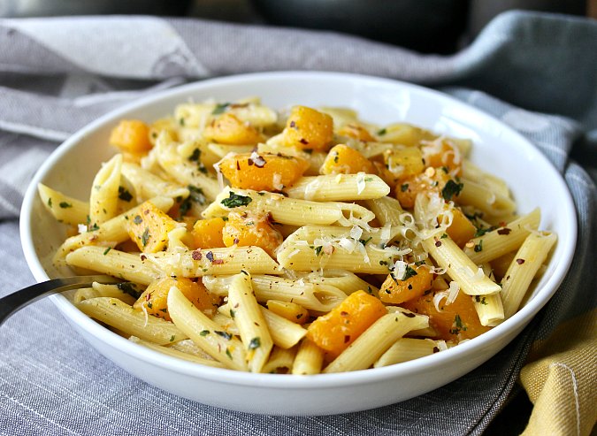 Cheesy Butternut Squash Pasta with crushed red pepper Cheesy Butternut Squash Pasta with crushed red pepper