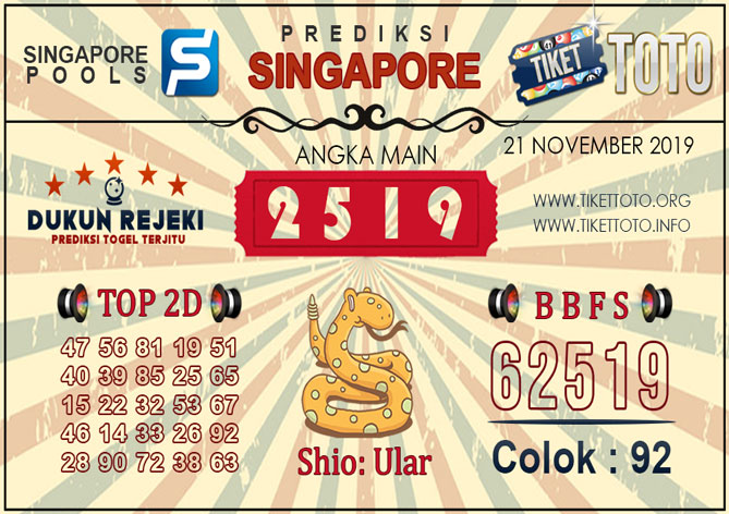 Prediksi Togel SINGAPORE TIKETTOTO 21 NOVEMBER 2019