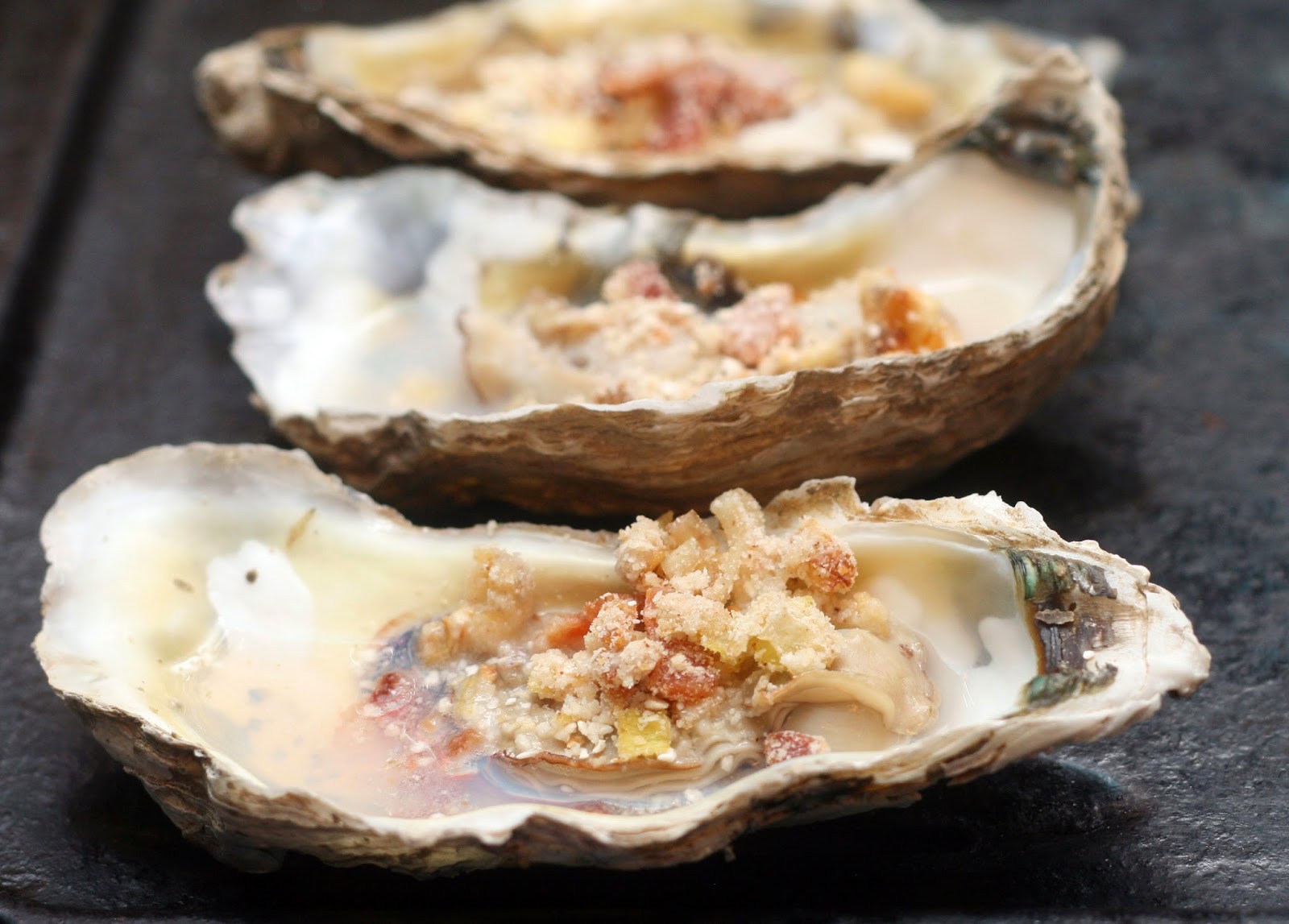 Broiled Oysters with Bacon and Leeks Coconut & Lime