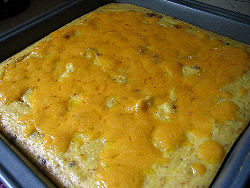 Egg And Cornmeal Pudding With Refried Beans