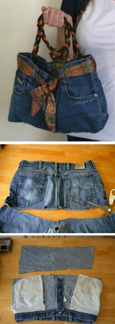 Bolsos hechos con jeans viejos reciclados