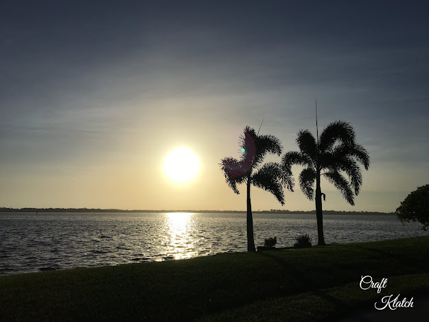 Sunrise with palm trees and water view