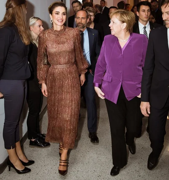 Queen Rania wore Ulyana Sergeenko dress from Fall-Winter 2017-2018 Demi-Couture collection, and Bottega Vaneta pumps