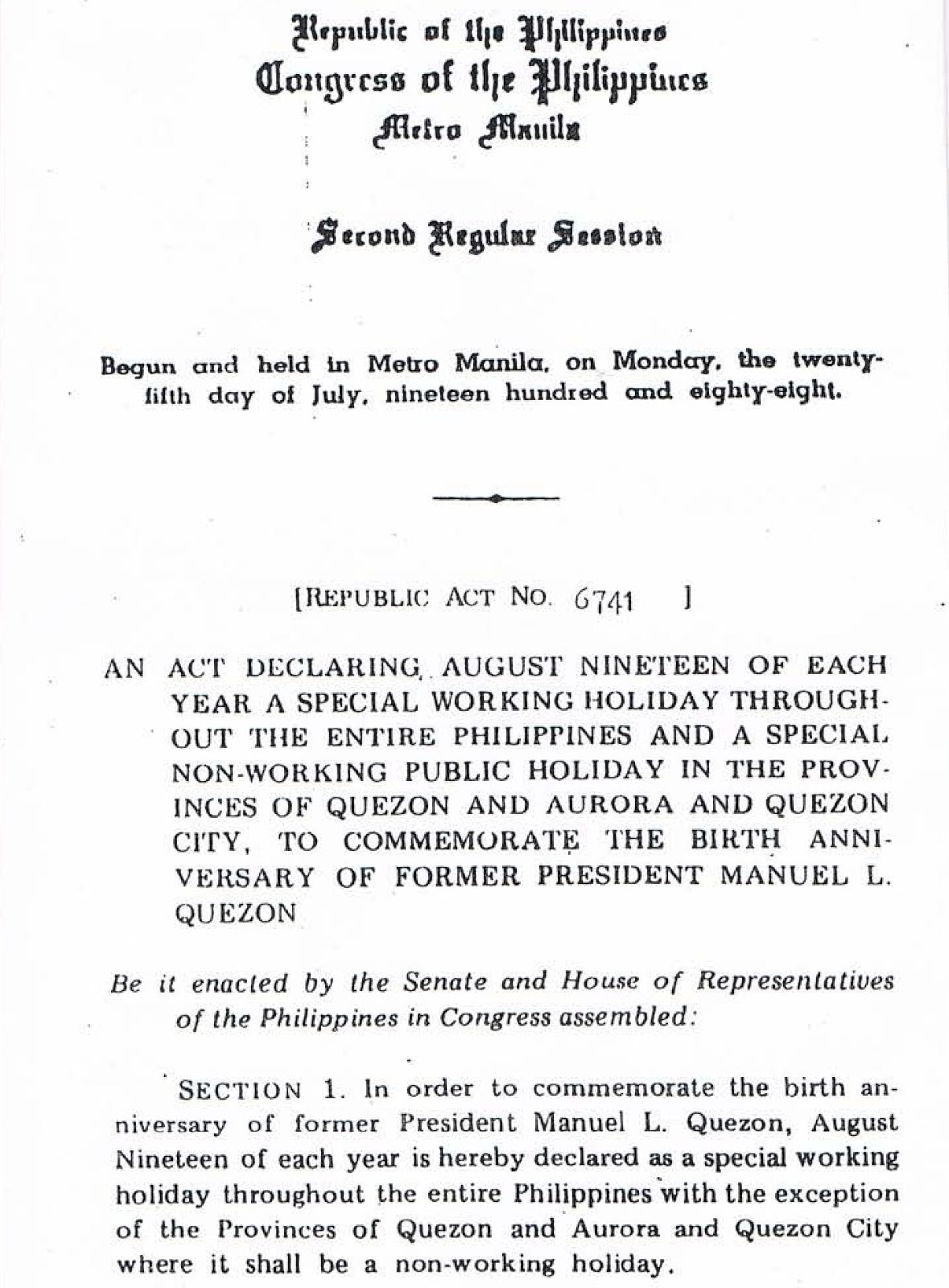 Philippine Holidays Special NonWorking Public Holiday in the