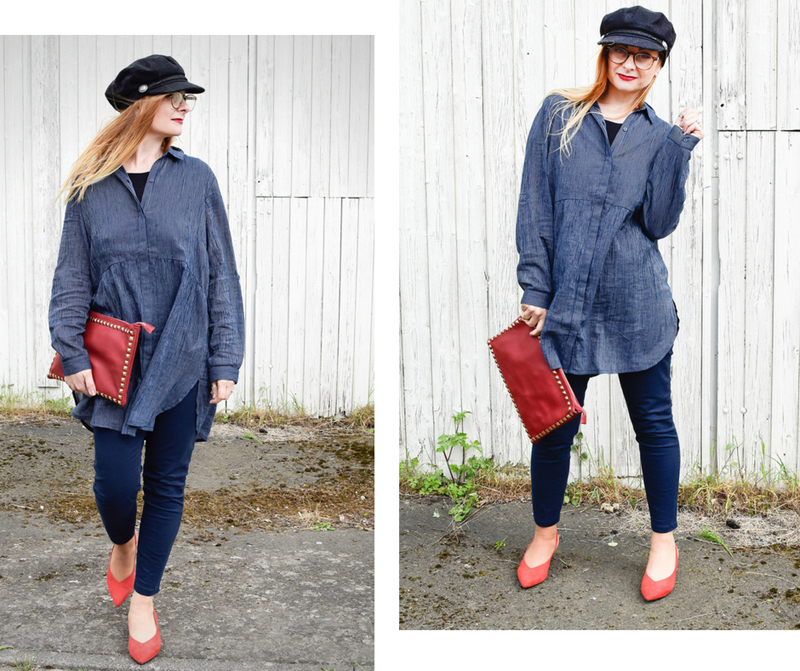 Tchibo Luftig und leger, dunkelblaue, gestreifte Longbluse, 7/8 Treggings, dunkelblau