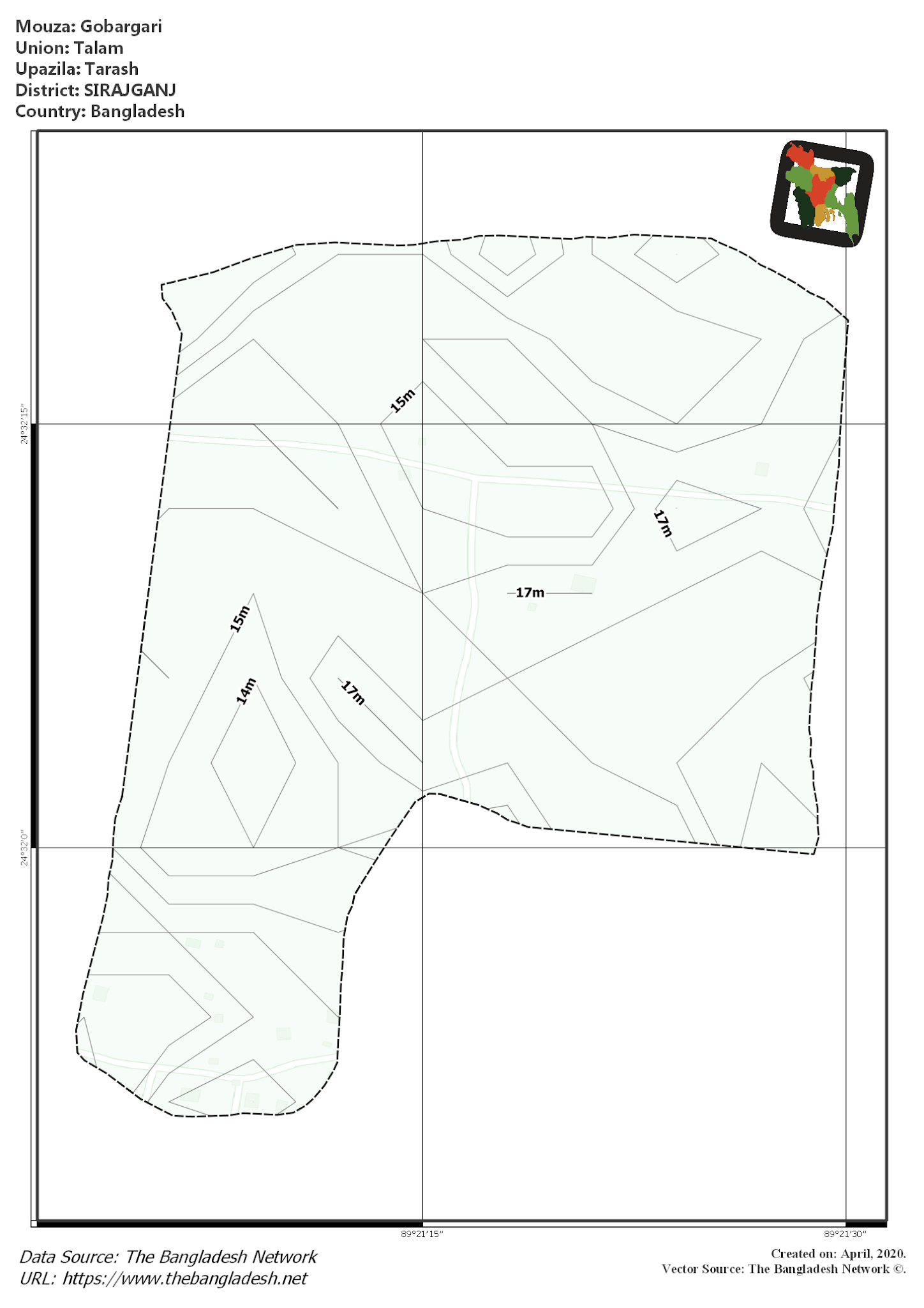 Map of Gobargari Mouza of Tarash Upazila, SIRAJGANJ, Bangladesh.