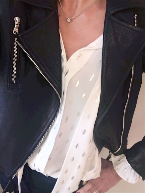 My Midlife Fashion,Zara printed blouse with bow, massimo dutti leather biker jacket, j crew cropped sailor pants, golden goose superstar leather trainers