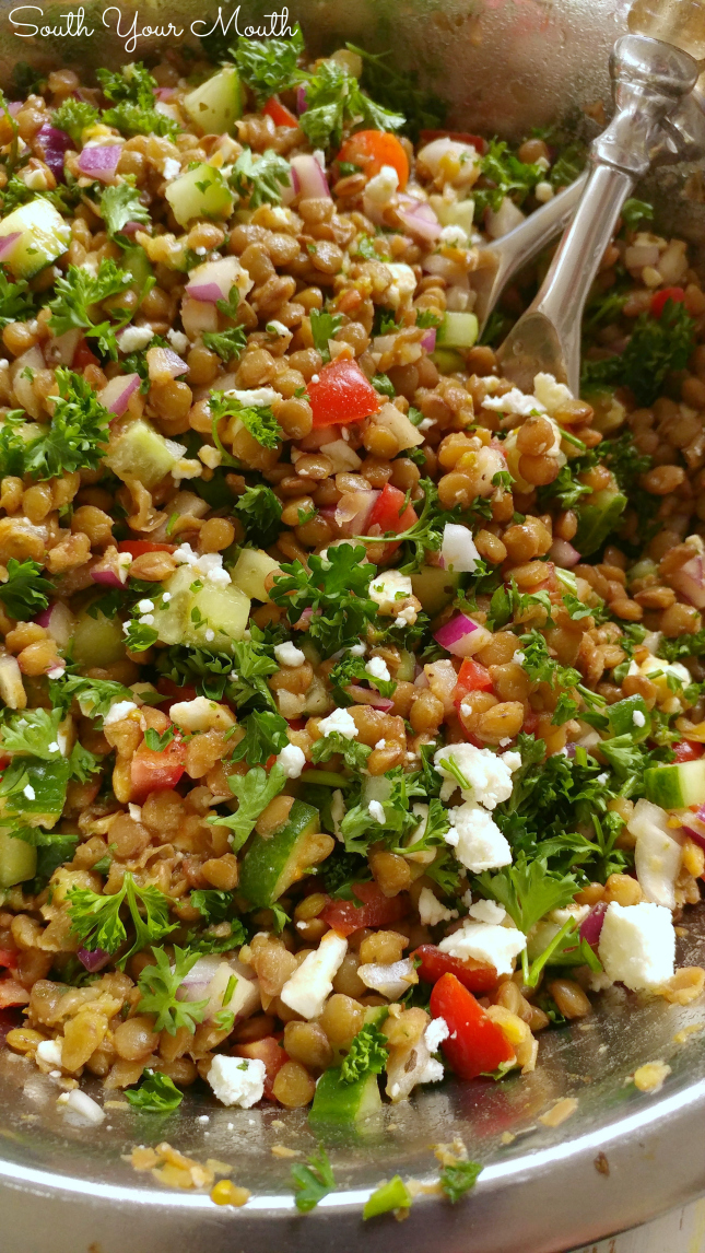 Mediterranean Lentil Salad with an easy homemade vinaigrette (or use prepared) and fresh, crisp vegetables. 