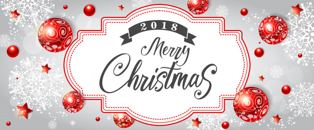 Merry Christmas lettering with red decor Free Vector