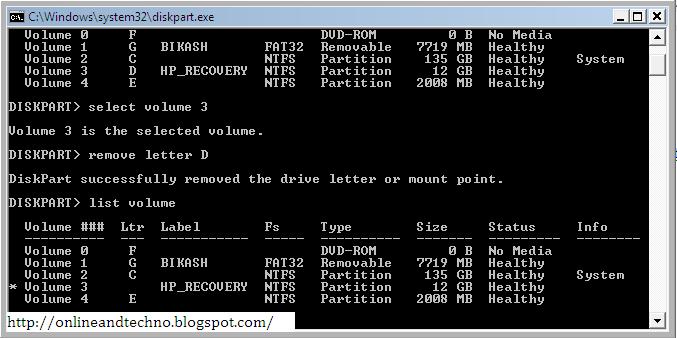 Online and Techno Life: Hide specific drive using command prompt.