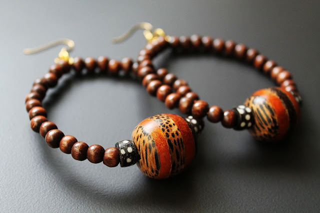 large african wood beaded hoop earrings