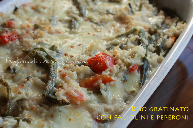 riso gratinato con fagiolini e peperoni