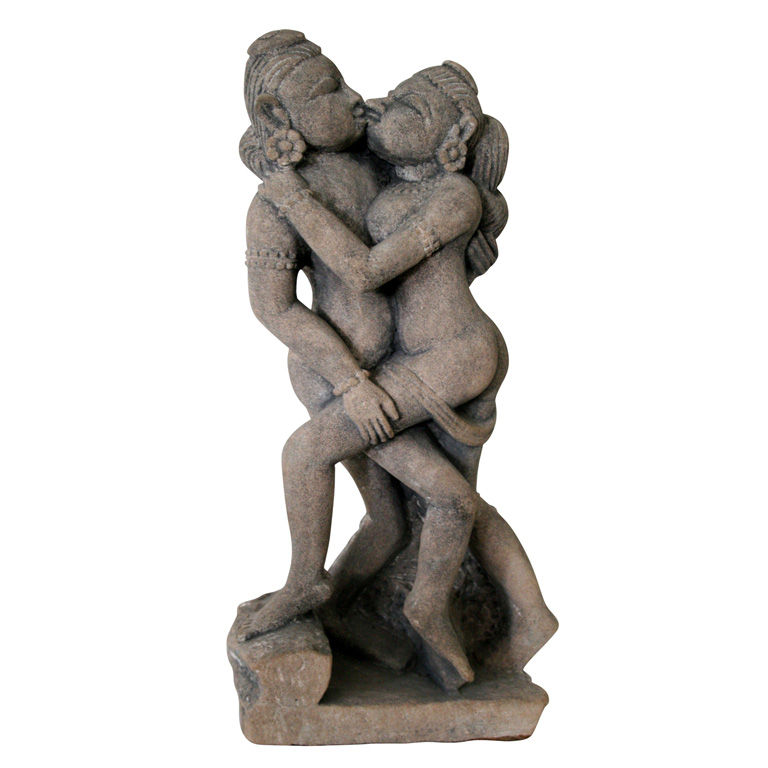 Lovers embracing and Kissing - Sandstone Sculpture from Indian Temple - 12th Century