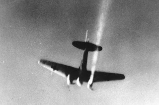 German bomber with an engine on fire, 1941