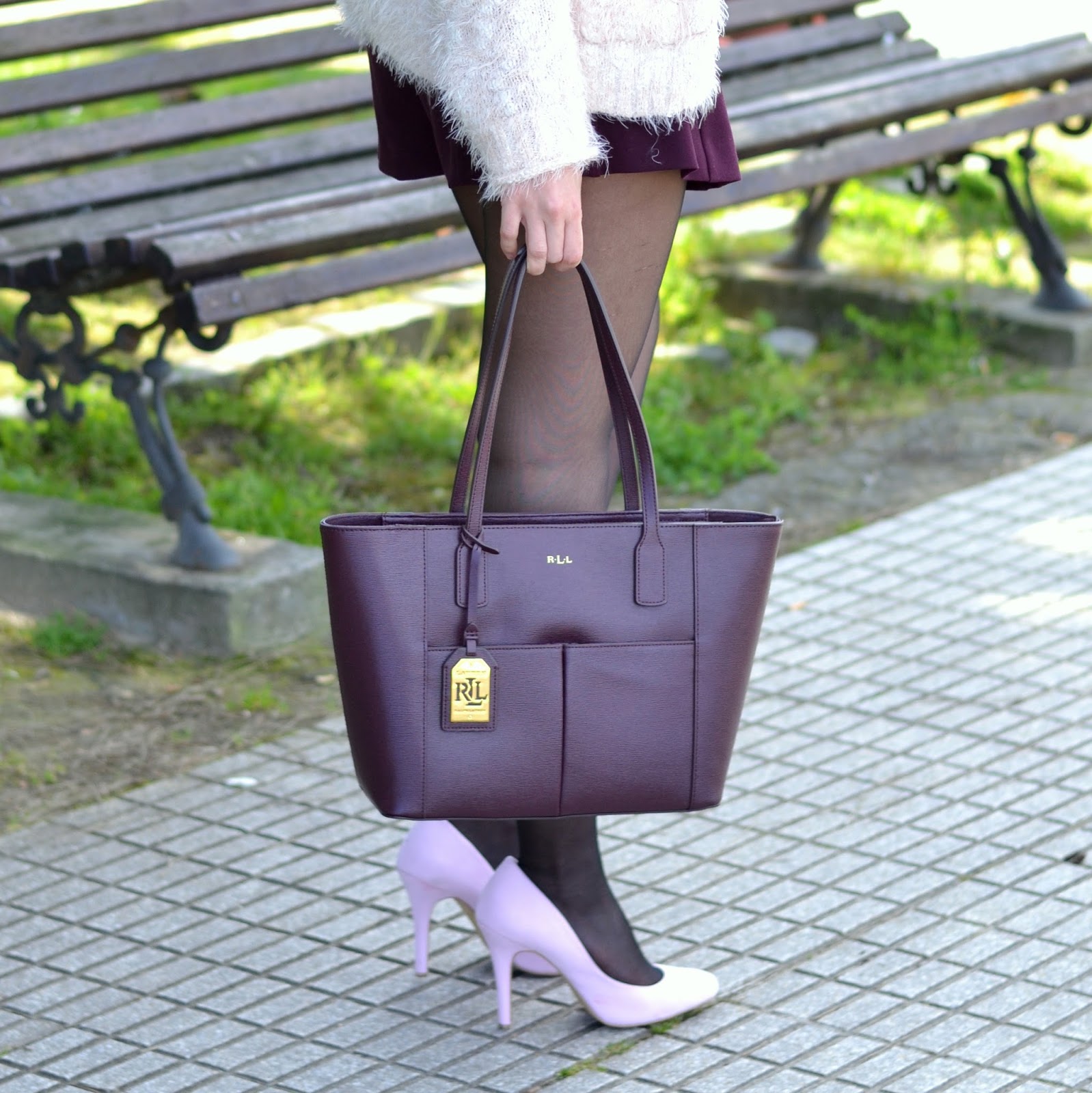 ralph lauren purple bag street style