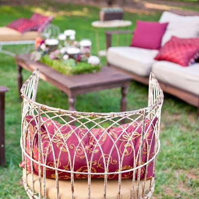 Pink and gold theme outdoor reception lounge area