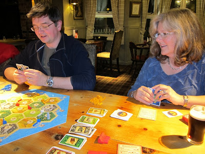 Settlers of Catan - Two of our players, Robin and Gwen