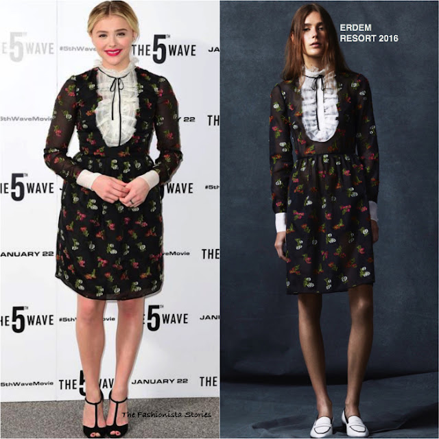Chloe Moretz in Erdem at 'The 5th Wave' London Photocall