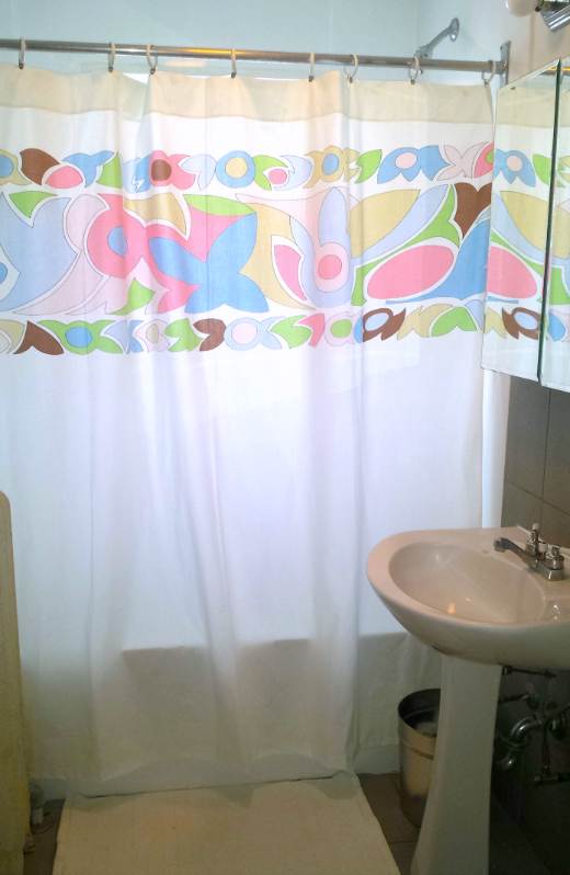 Repurpose Vintage sheet shower curtain the ReFab Diaries