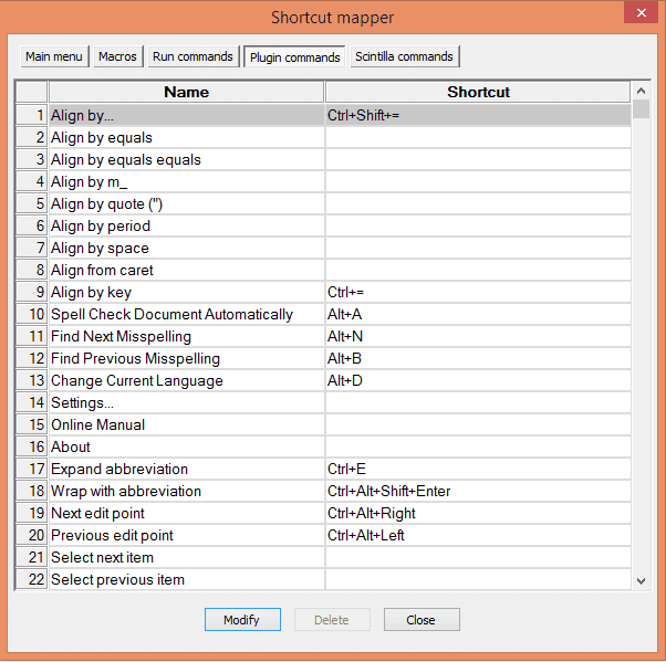 How To Change NotePad++ Default Shortcut Keys For Plugins Like Emmet