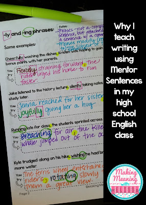 Come see why I teach writing using mentor sentences in my high school English classroom.