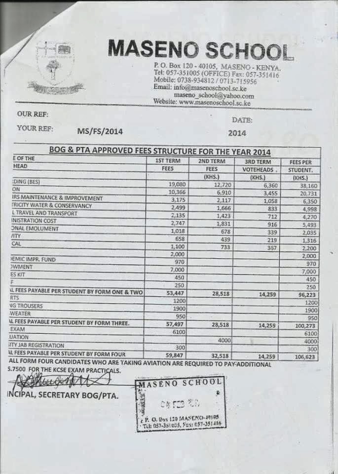 Shocking Fee Structure Of Maseno School That Will Make You Go Like WTF