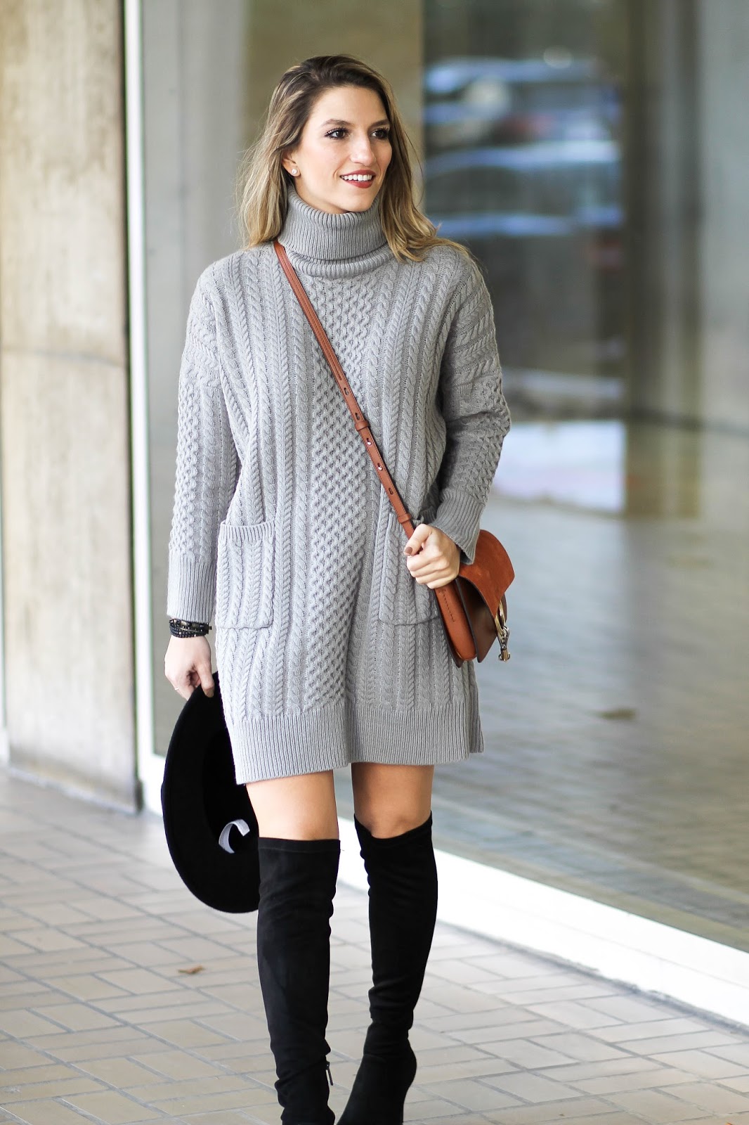 Grey Sweater Dress Cass Dimicco fall-sweater-dress-high-neck-sweater-lantern-sleeve-sweater-lantern