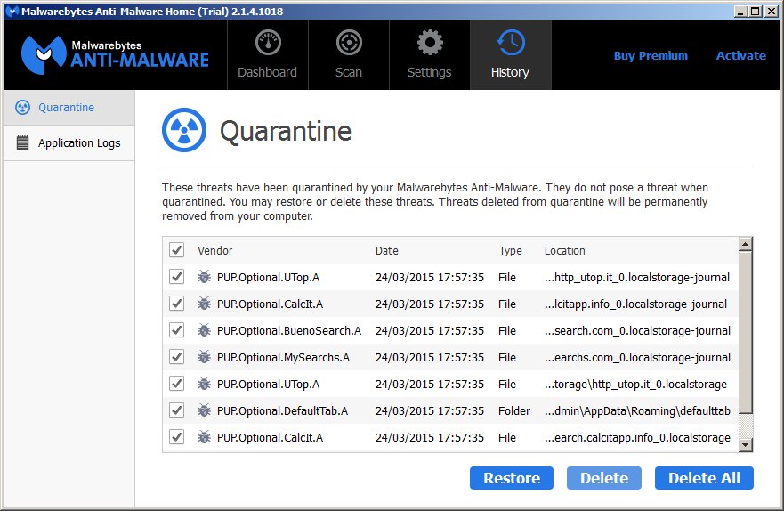 Malwarebytes delete threats in quarantine