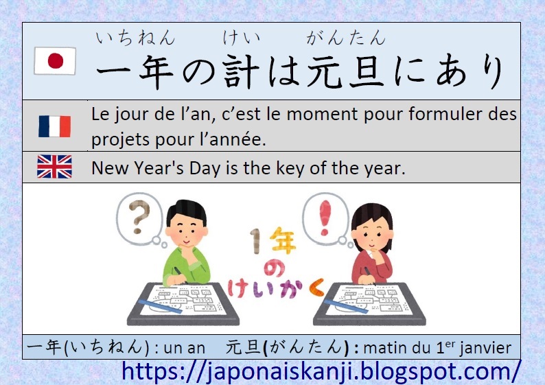Japonais Kanji 日本語 漢字 Expression Japonaise 一年の計は元旦にあり いちねんの けいは がんたんにあり
