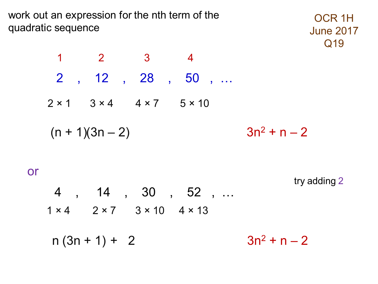MEDIAN Don Steward mathematics teaching: quadratic nth term using factors