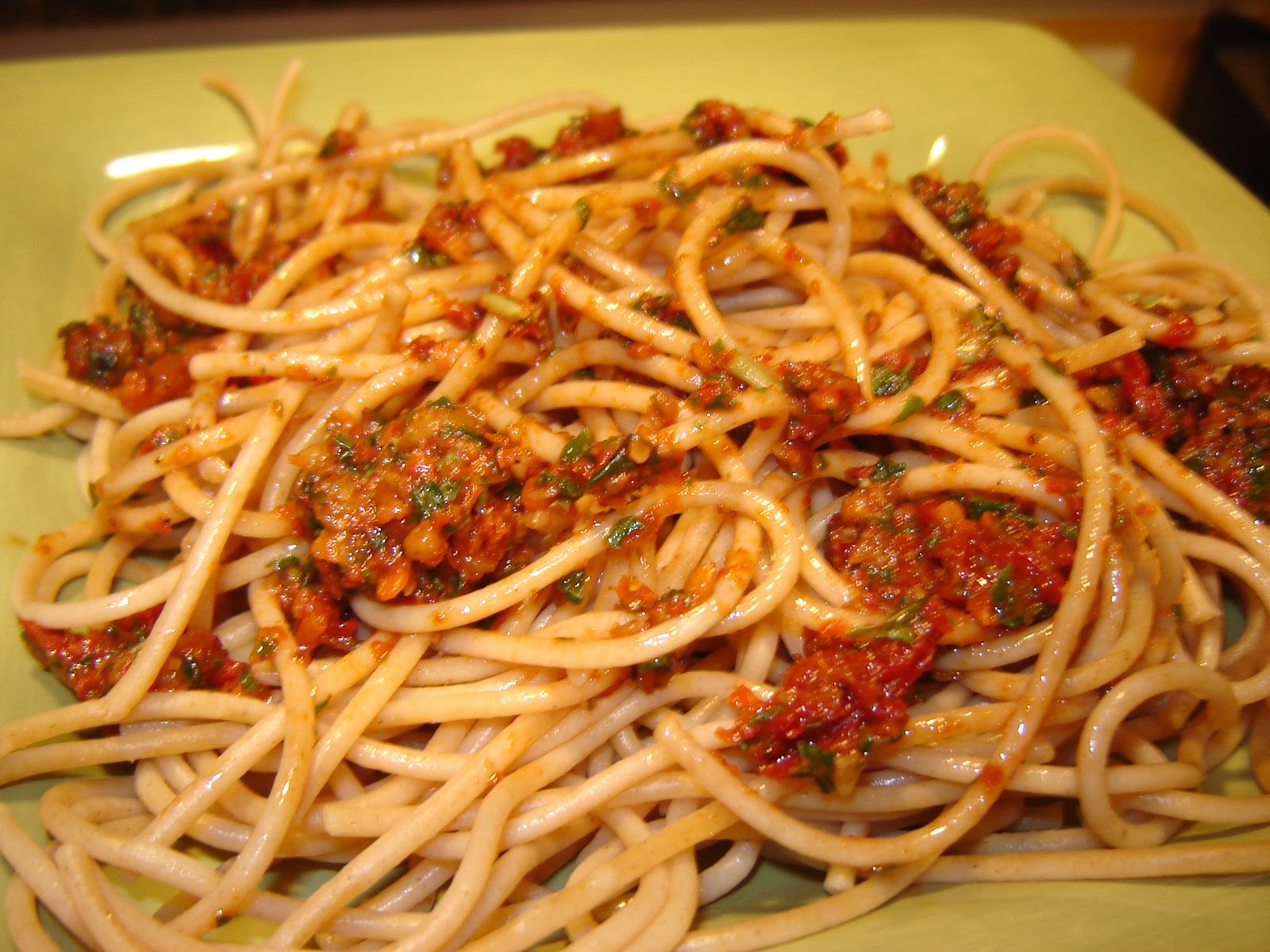 Dinner is Vegan SunDried Tomato and Toasted Walnut Pesto