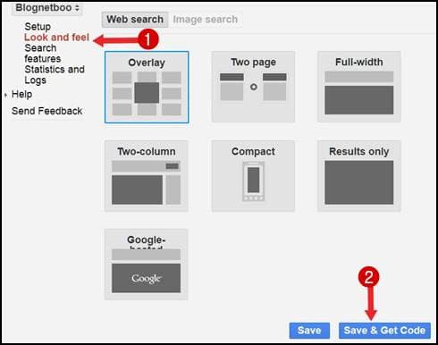 search result theme Google custom search box code