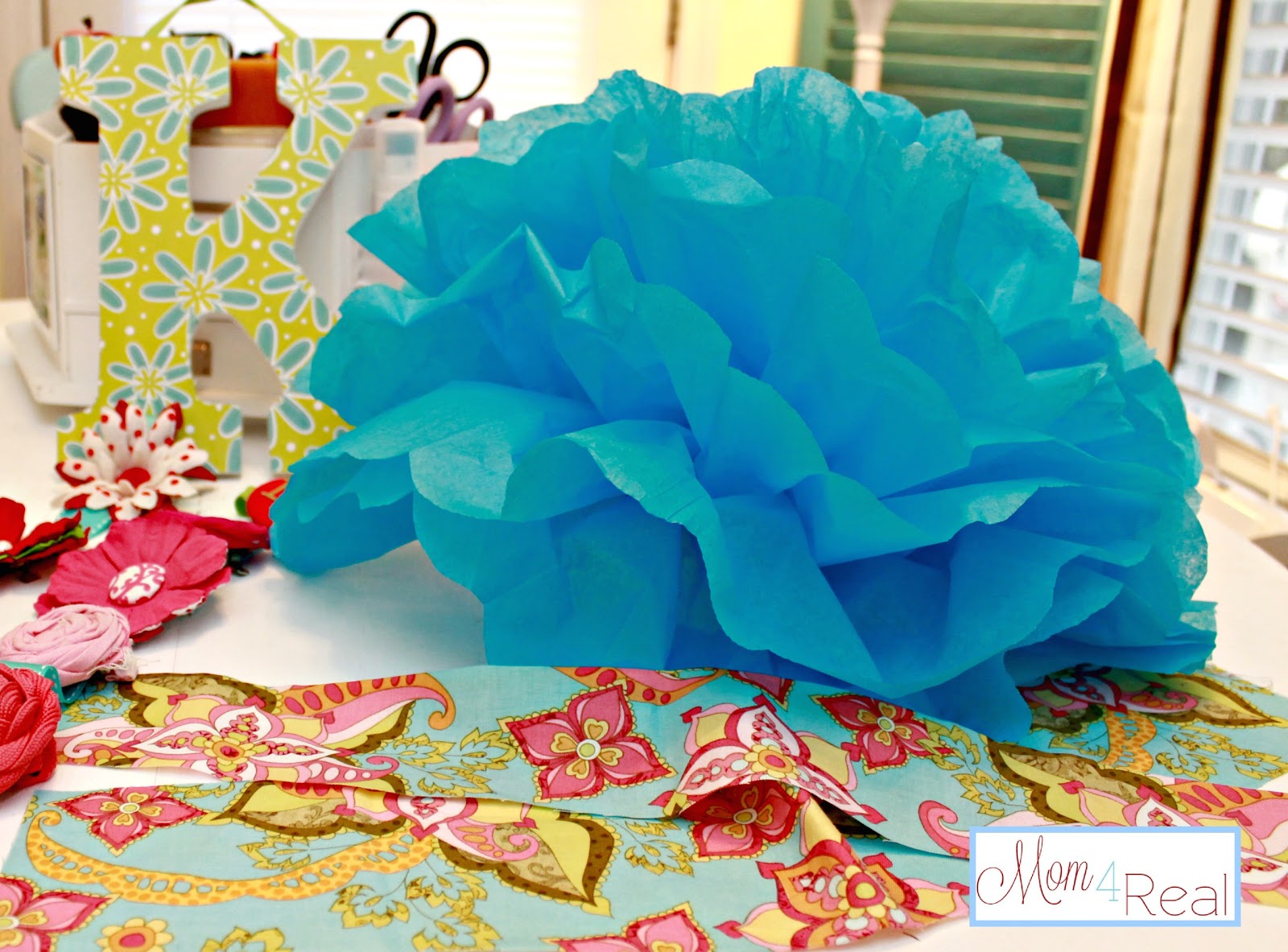 Tissue Paper Flower (Pom) Tutorial & Big Announcement! Mom 4 Real
