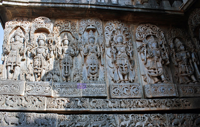 Panel of sculptures of Gods and Goddesses, with seven images